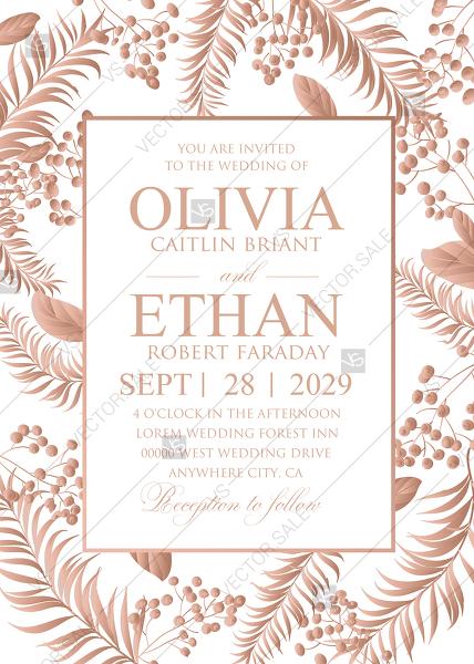 زفاف - Gold Foil greenery wedding invitation set herbal design PDF 5x7 in