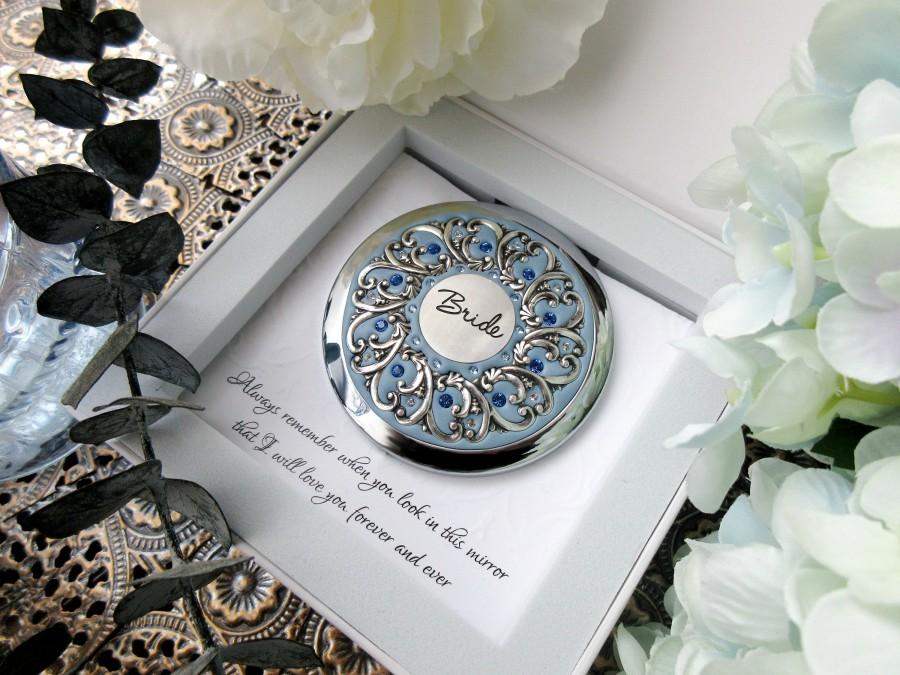 زفاف - Something Blue Bridal Gift, Bridal Compact Mirror, Unique Bridal Gift