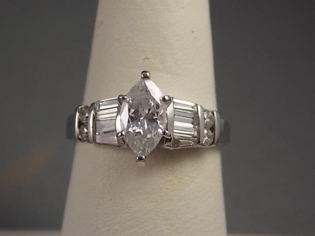 Mariage - Marquise Diamond Ring 1.27Ctw White Gold 14K 4.4gm Size 6.25 Engagement Wedding 7293 Appraisal