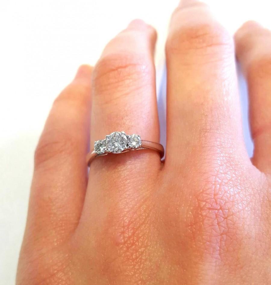 Wedding - Modern engagement ring, Three stone ring, Round diamond engagement ring, Diamond engagement ring, 18k gold engagement diamond ring