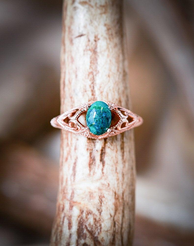 Wedding - 14K Gold Vintage Style Engagement Ring with a Turquoise Stone - Staghead Designs