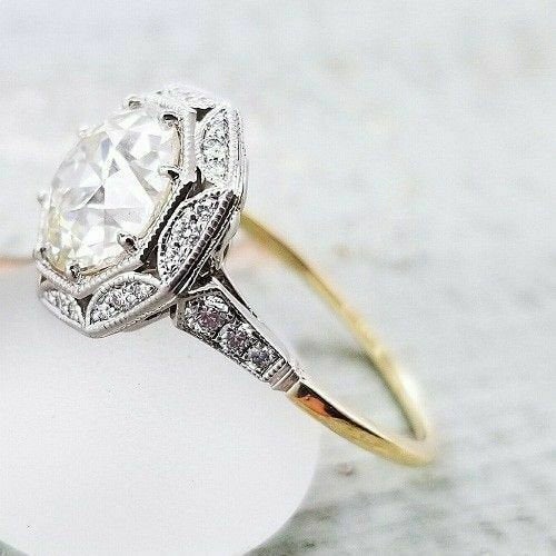 Hochzeit - 2.78 Ct Moissanite Wedding Engagement Ring 14K Yellow Gold Over Vintage Engagement Ring For Women's
