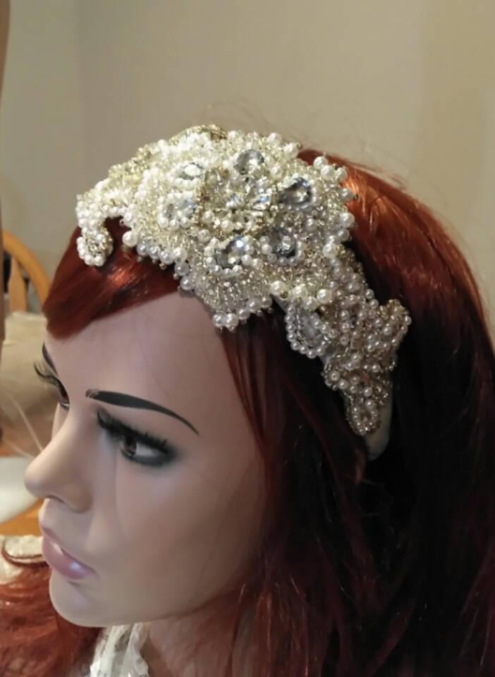 Hochzeit - Handmade Beaded Bridal Headband, Bridal Head dress, Bridal Hair Accessories, Bridal Veils, Bridal Hair Jewelry, Bridal Head pieces