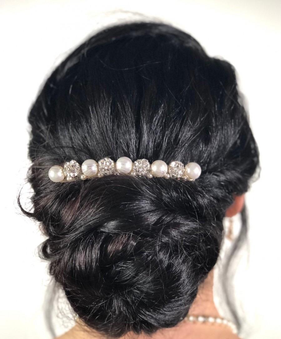 Wedding - PENELOPE SPARKLE & PEARL Barrette. Bridal Hair Clip, Wedding Hair Clip, Bridal Hair Accessories, Bridal Barrette, Pearl Hair Clip.