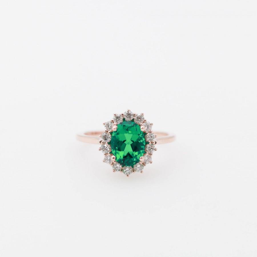 Wedding - Chatham Emerald Diamond Halo Engagement Ring