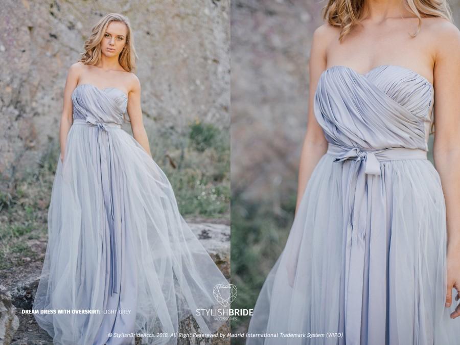 زفاف - Simple tulle bridesmaid dresses, Dream Dress & Overskirt in Light Grey, Engagement Simple Tulle Dress, Sweetheart Strapless Tulle Maxi Dress