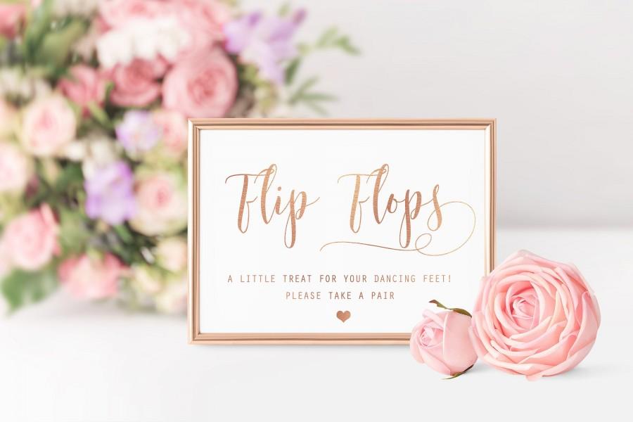 Hochzeit - Flip Flops Sign, Real Foil Print, Wedding Sign, Wedding Day Sign, Wedding Signage, Wedding Print, Rose Gold Wedding, Rose Gold Decor
