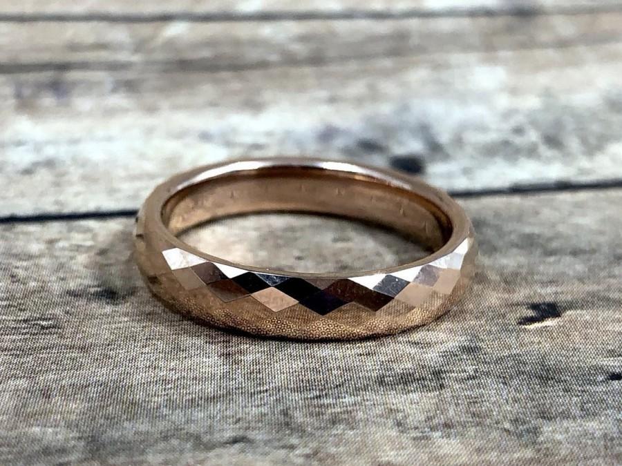 زفاف - Rose Gold Faceted Tungsten Carbide Ring • Women's 4mm Band • Wedding Band • Everyday Band• Hand Etched • Ring Box Optional • (SKU: 382RGP)