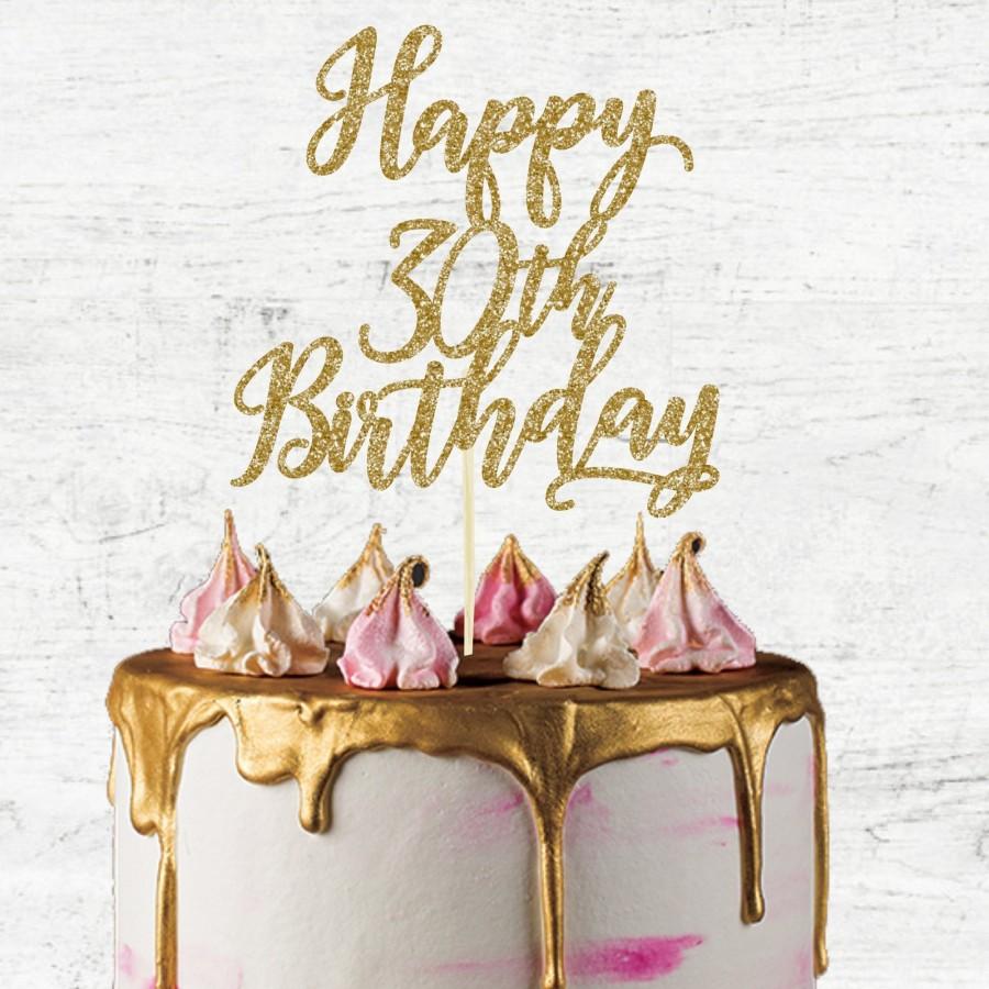 Свадьба - Happy 30th Birthday Cake Topper, Glitter Card Cake Topper, Happy 30th Birthday, 30th Birthday Topper