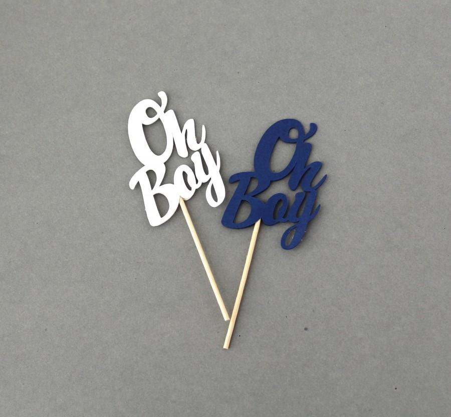 Mariage - Navy & White Oh Boy Cupcake Toppers, Baby Shower Decorations, Boy Baby Shower Decorations, Navy and White Shower Decorations, OHBOYtopper104
