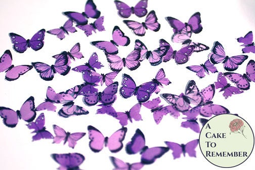 زفاف - 48 small purple edible butterflies, mini butterflies. 1/2" - 3/4" sized cake or cupcake topper, cake pops or smash cake topper.