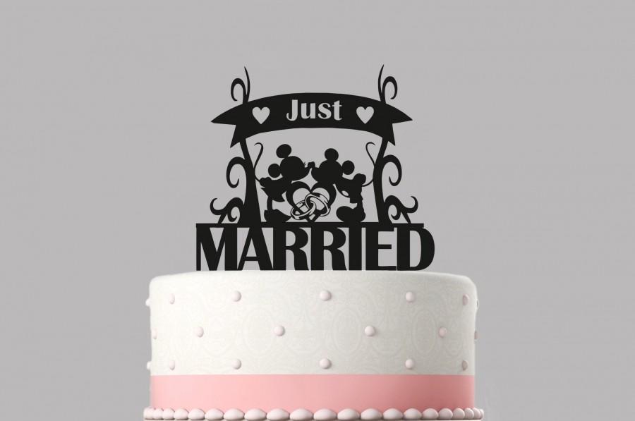 زفاف - Mickey and Mini Mouse Just married Wedding cake topper acrylic, wedding cake decoration topper choice of colours available 165