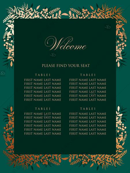 Wedding - Greenery herbal gold foliage emerald green wedding invitation set seating chart welcome card template PDF 18x24 in maker