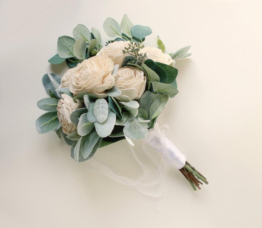 زفاف - Sola flower bouquet, Bridal bouquet, Artificial greenery, Eucalyptus bridal bouquet, Artificial eucalyptus bouquet, Ivory boho bouquet