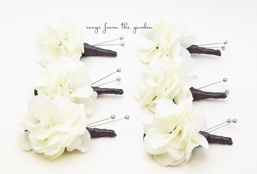 Hochzeit - Silk Hydrangea Boutonniere Buttonhole Groom Groomsmen - Customize Your Wedding Colors - Wedding Prom Boutonniere