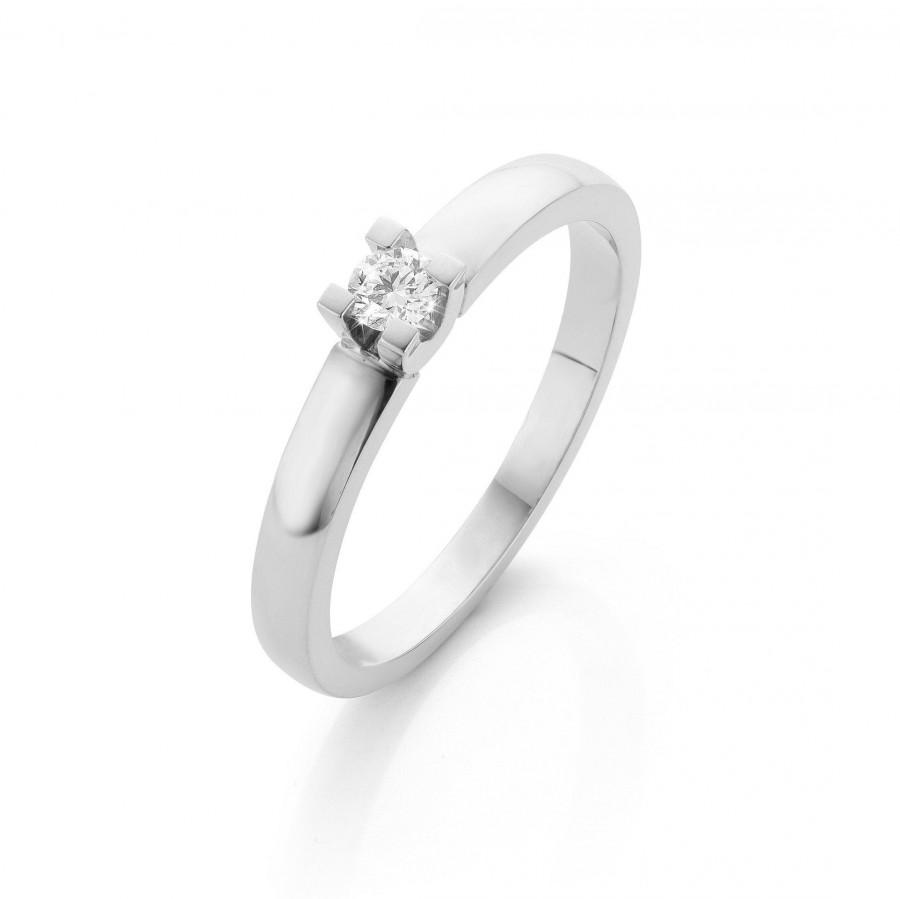 Hochzeit - White gold ring, diamond solitaire ring unique style by Cober. Engagement ring for her. Free shipping!