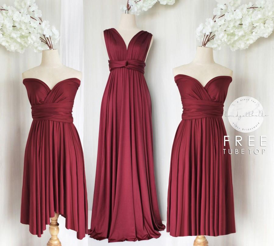 زفاف - BB Floor length Maxi Infinity Multiway Convertible Formal Prom Bridesmaid dress in Wine red