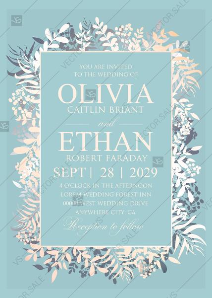 Wedding - Greenery gold foil pressed wedding invitation set blue PDF 5x7 in invitation maker