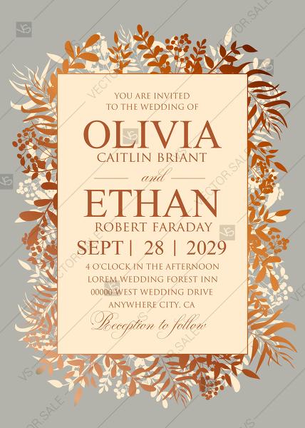 Wedding - Greenery gold foil pressed wedding invitation set gray PDF 5x7 in edit template