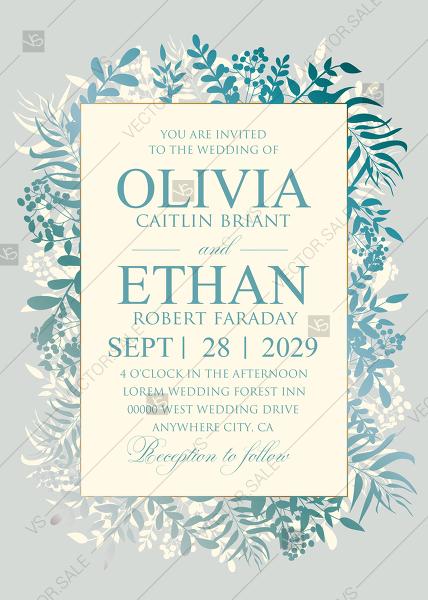 زفاف - Greenery gold foil pressed wedding invitation set blue mint PDF 5x7 in online editor
