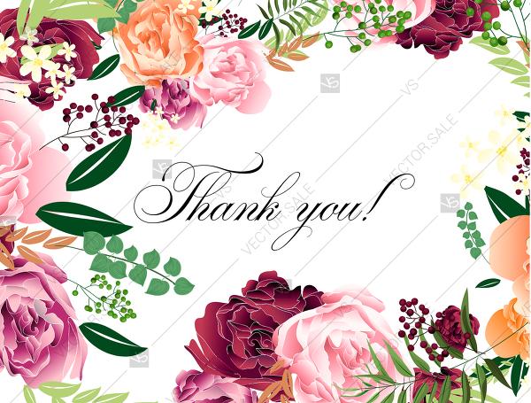 Wedding - Watercolor pink marsala peony wedding invitation set thank you card PDF 5.6x4.25 in online maker