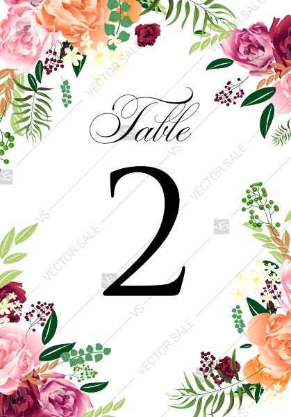 Wedding - Watercolor pink marsala peony wedding invitation set table place card PDF 3.5x5 in edit online