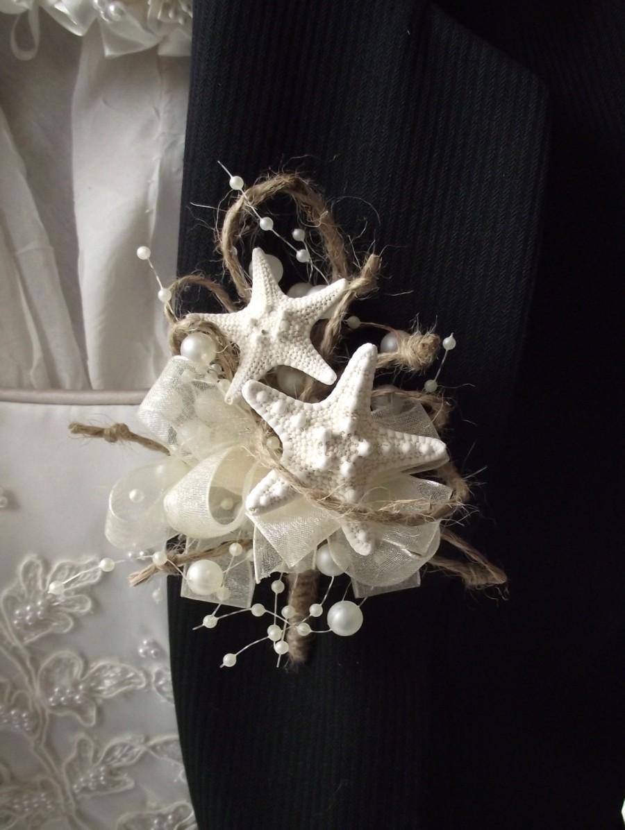 Wedding - Starfish corsage, Sea shell corsage, boutonniere, beach wedding corsage, beach prom, mother of the bride corsage, coastal wedding corsage