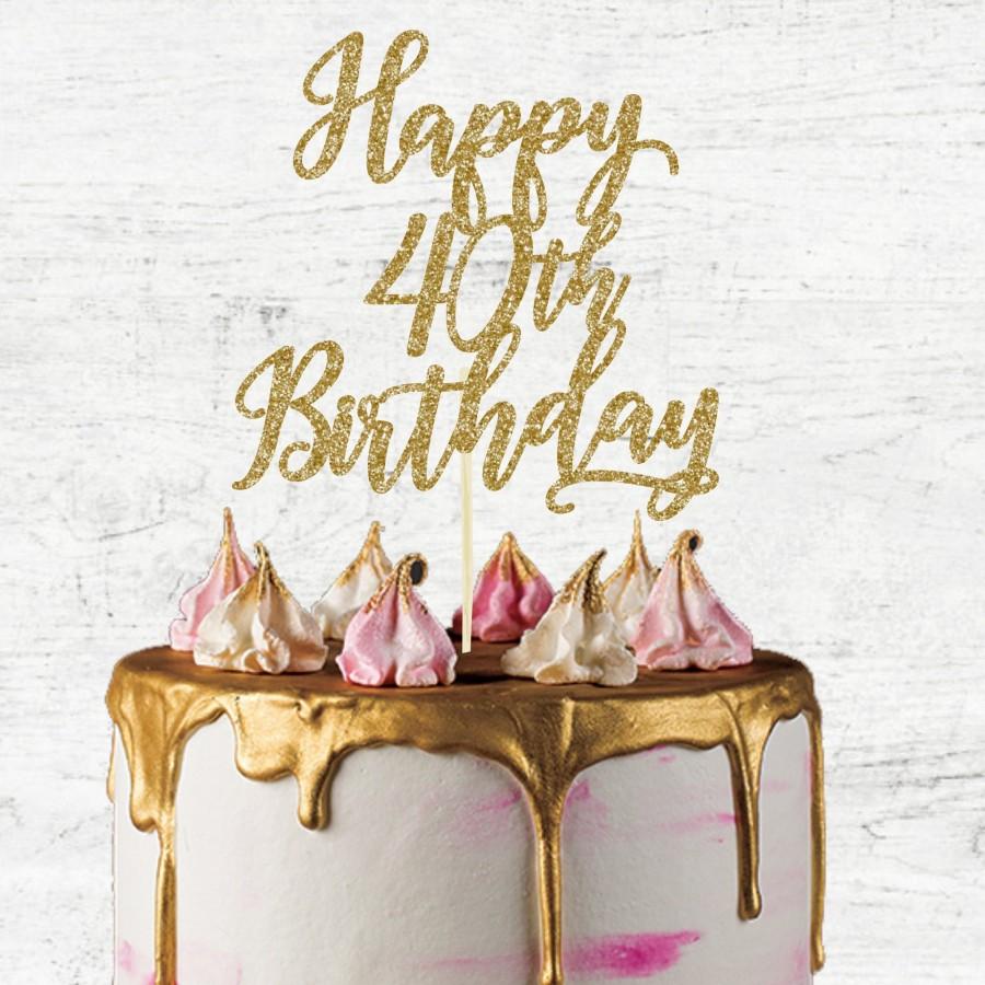 زفاف - Happy 40th Birthday Cake Topper, Glitter Card Cake Topper, Happy 40th Birthday, 40th Birthday Topper
