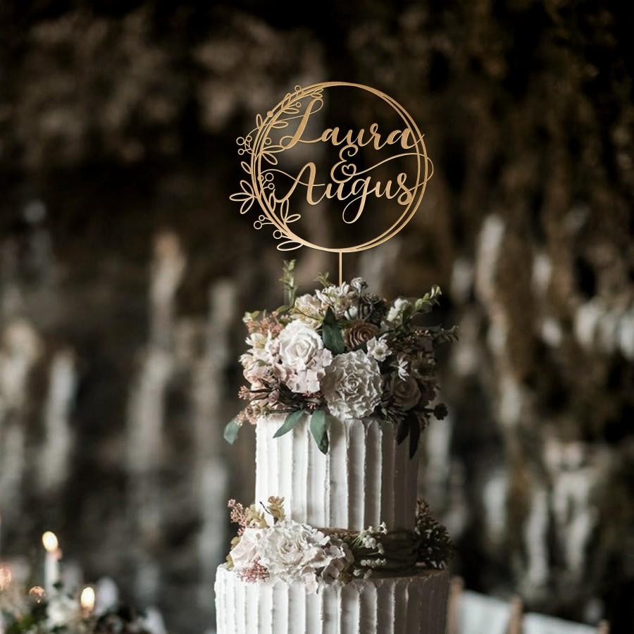 زفاف - Rustic Couple's Name Wedding Cake Toppers - Gold Cake Topper Personalized - Rose - Silver - Birthday Anniversary Baptism Baby Shower Topper