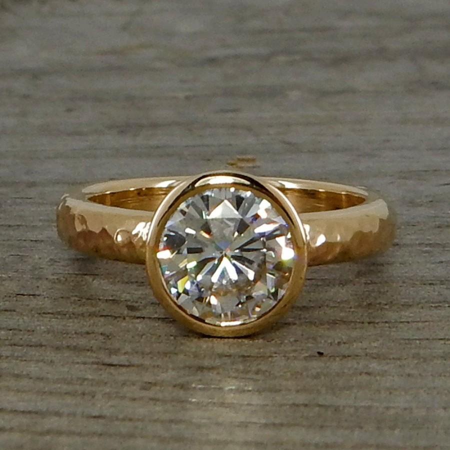 زفاف - Moissanite Engagement Ring, Forever One G-H-I, Recycled 14k Yellow Gold, Solitaire, 1.5 Carat Equivalent, Conflict-Free, Made To Order