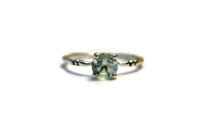 Wedding - Green Amethyst Solitaire, Memento Mori Bone Ring, Skeletal Band, Prasiolite Ring, Engagement Ring, Gold or Sterling Silver, Made to Order