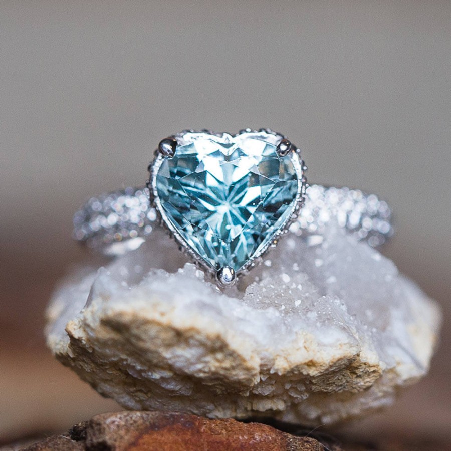 Hochzeit - Aquamarine Engagement Ring - Adeline Ring with 9mm Heart cut Aquamarine by Laurie Sarah - LS5289