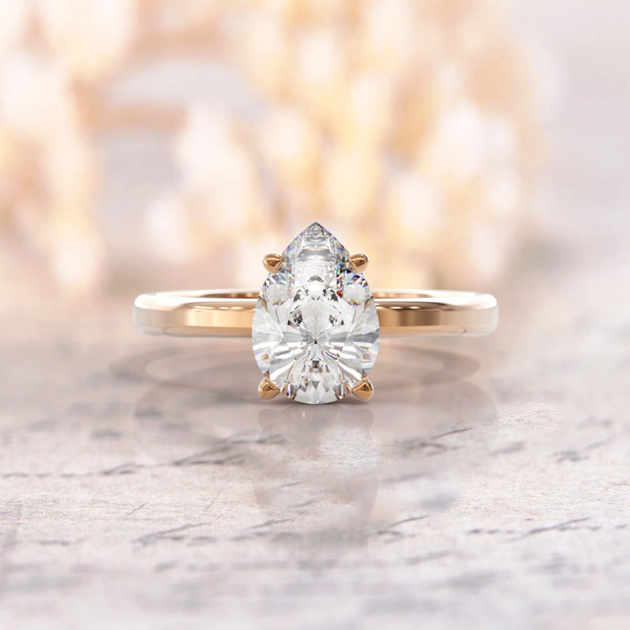 Mariage - Pear Shaped Moissanite Engagement Ring 2 Carat Solitaire Engagement Ring 10x7 mm Teardrop Moissanite Ring  14K Rose Gold Ring