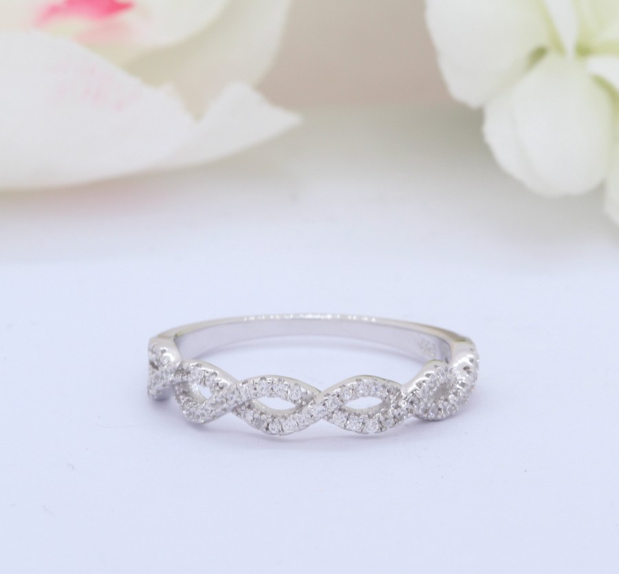 Hochzeit - 3.5mm Eternity Round Simulated Diamond CZ Wedding Band Ring Twisted Braided Infinity Design 925 Sterling Silver