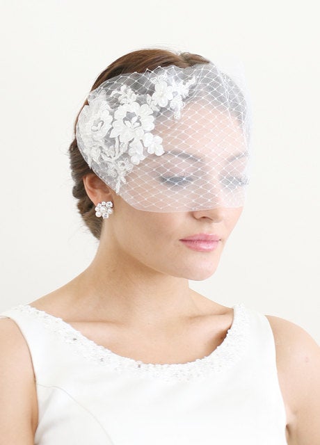 Wedding - DEJA Bridal Short Veil Headpiece Birdcage Veil