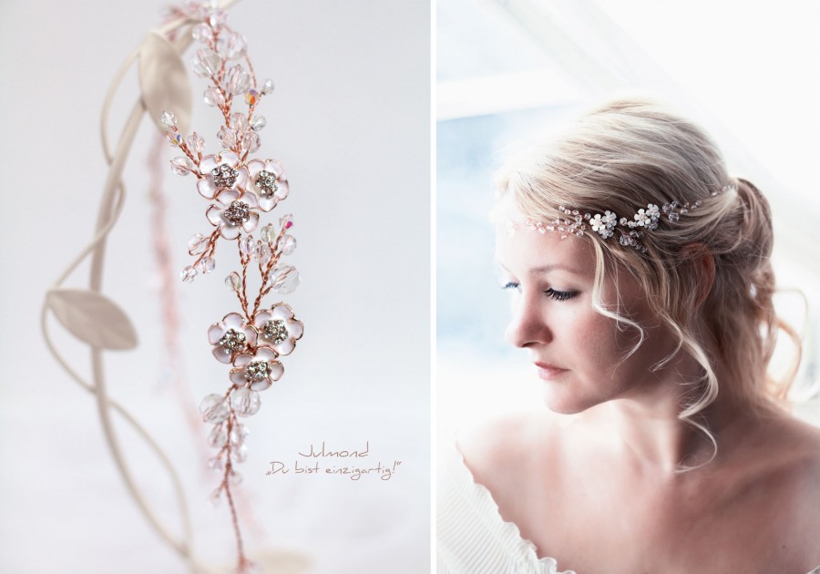 Hochzeit - Bridal tiara in rose gold , Romantic hair accessories for the wedding in boho style