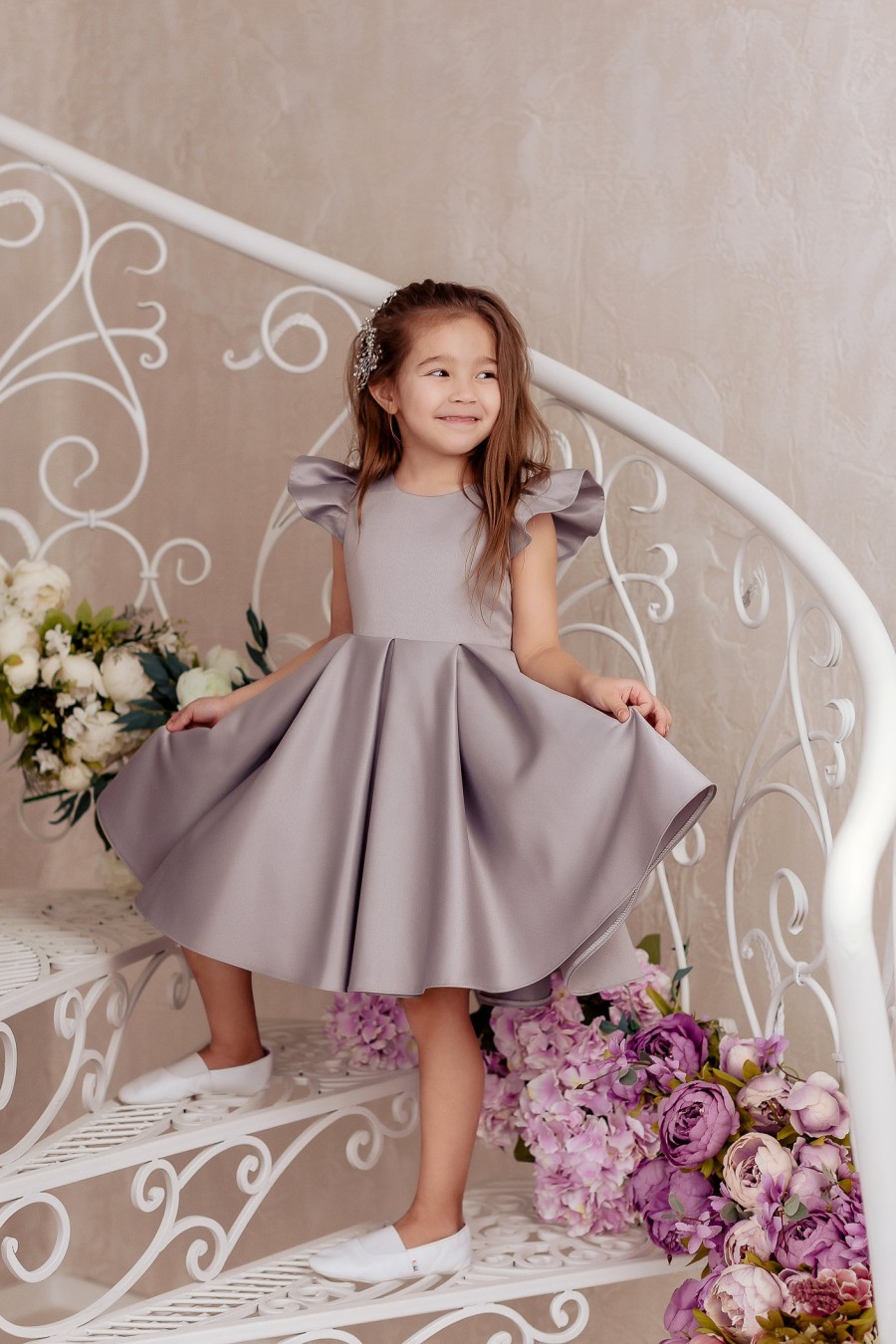 Hochzeit - Satin Flower Girl Dress, Flower Girl Dress, Gray Flower Girl Dress, Satin Baby Dress, Flower Girl Dresses, Gray Girl Dress, Communion Dress