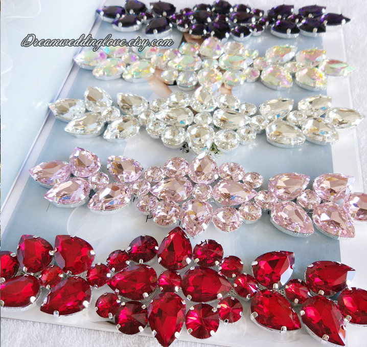 Hochzeit - Clear Rhinestone applique, Crystal applique, sash applique, pink Diamante Applique,purple Red Crystal Applique, wedding DIY