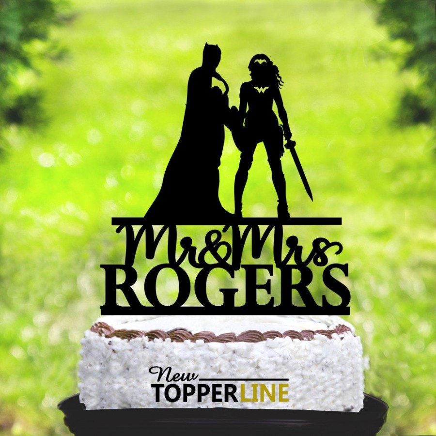 زفاف - Batman and Wonder Woman cake topper,Wedding Cake Topper,Batman and Wonder Woman silhouette cake topper,Bride and Groom Cake Topper (2064)