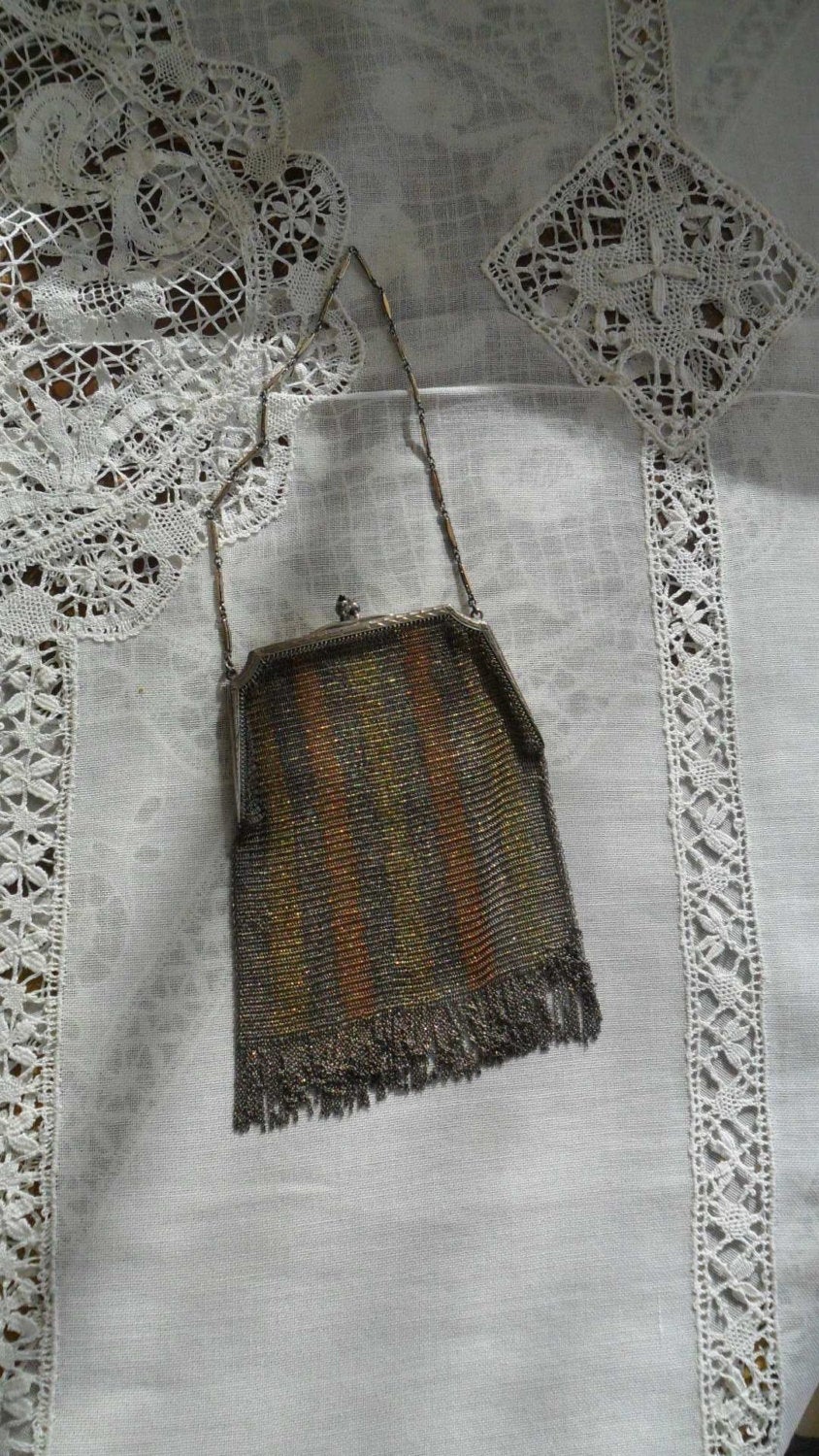 Wedding - Antique Sterling Silver and Gold Mesh Whiting and Davis Bag Purse 1900 1920 Wedding Purse