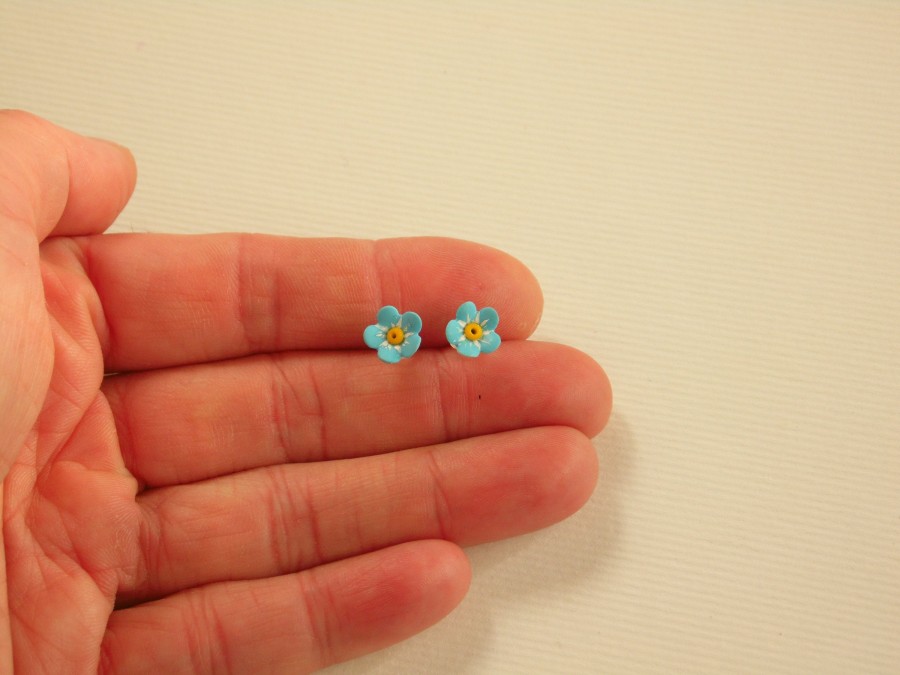 Wedding - Forget me not earrings forget me jewelry flower polymer clay forget me not stud floral earrings flower earring forget me not post tiny stud