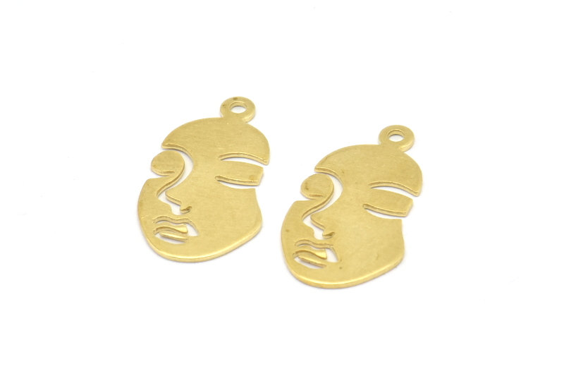Wedding - Brass Face Charms, 50 Raw Brass Face Charms With 1 Loop, Charms, Pendants (20x11x0.60mm) D608