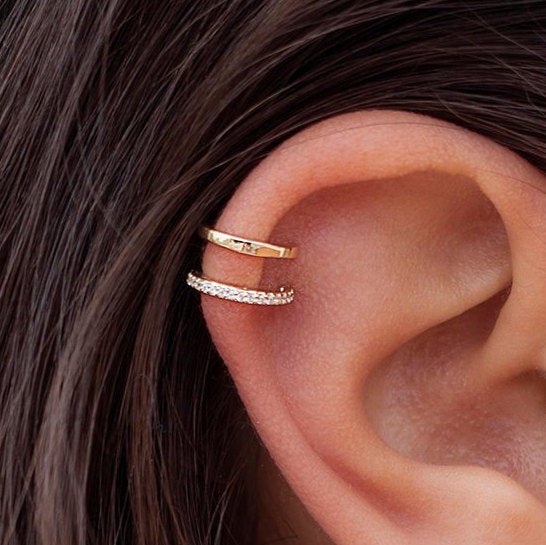 Mariage - Minimalist, Dainty Double Band CZ Ear Cuff Earrings