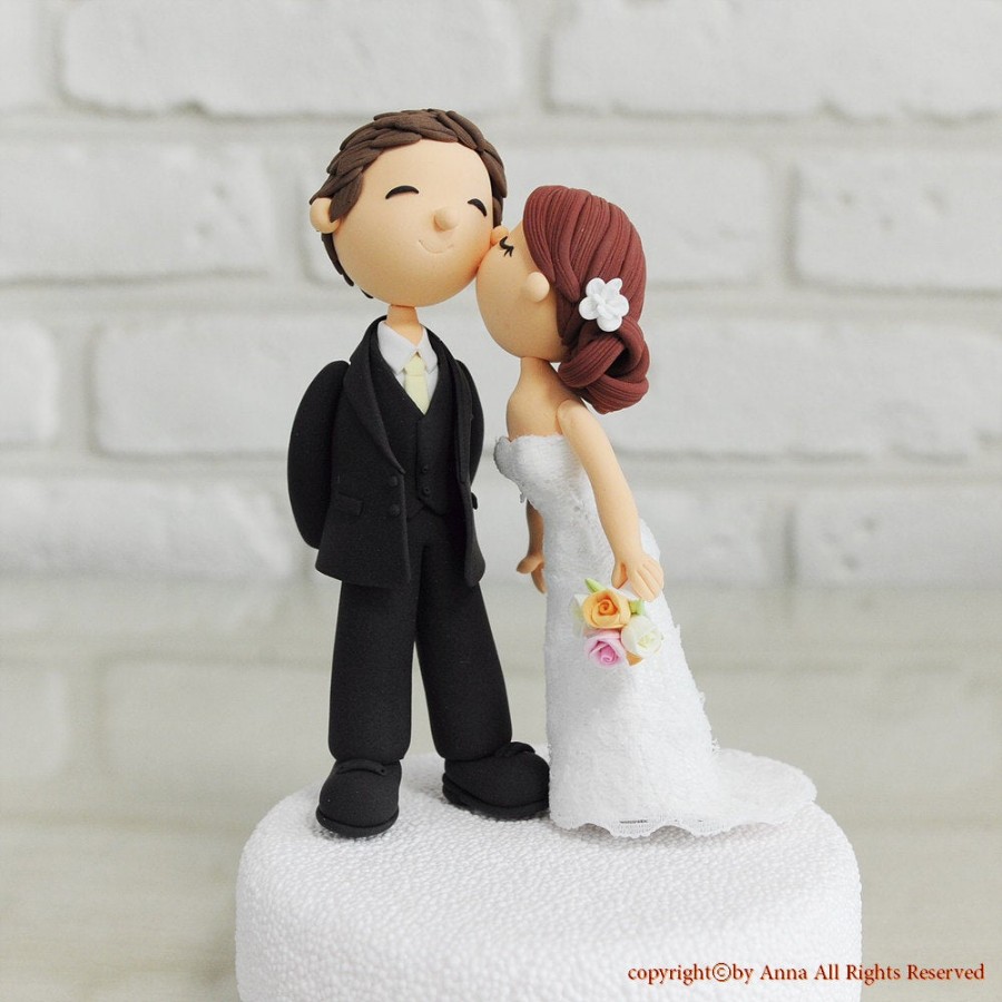 Wedding - Custom Wedding Cake Topper -Kiss him on the cheek-