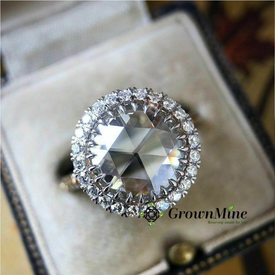 Mariage - 2.00 Ct Round Rose Cut Moissanite Engagement Ring Unique Prongs Band Halo Style - Moissnaite Wedding Ring - Moissanite Jewelry