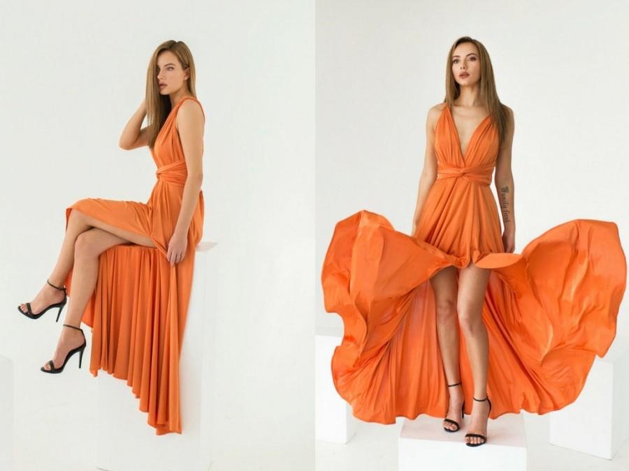 Wedding - Orange Infinity Dress - Peach Wedding Guest - Orange Bridesmaid dress - Convertible Jersey Dress - Prom Dress - Handmade by TTBFASHION