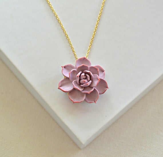 Mariage - Mauve Pink Succulent Drop Necklace, Succulent pendant necklace, Succulent Bridesmaid Necklace, Succulent Jewelry, Succulent Love