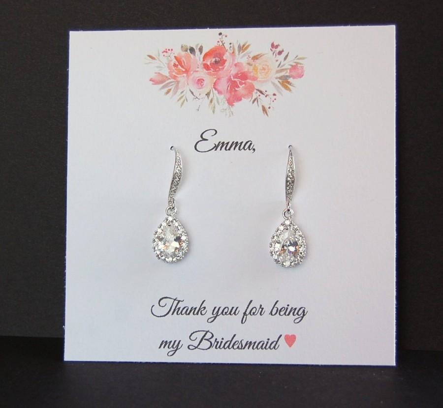 Mariage - Wedding Earrings, Silver bridesmaid earrings, Bridesmaid gifts, Teardrop crystal earrings, small drop earrings, Earrings for Bride