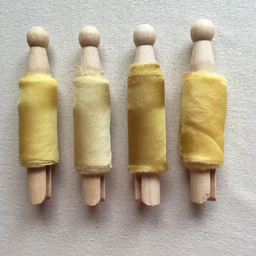 Mariage - Yellow, Honey, Mustard, Sunflower Silk Chiffon Ribbon, plant dyed by hand, bouquets, weddings, invitations, styling, gifts, hair decoration