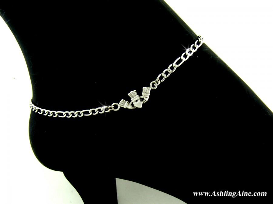 Wedding - Women's Traditional Silver Claddagh Anklet, s77, 316L Stainless Steel , Celtic Jewelry, Irish Jewelry( S77)